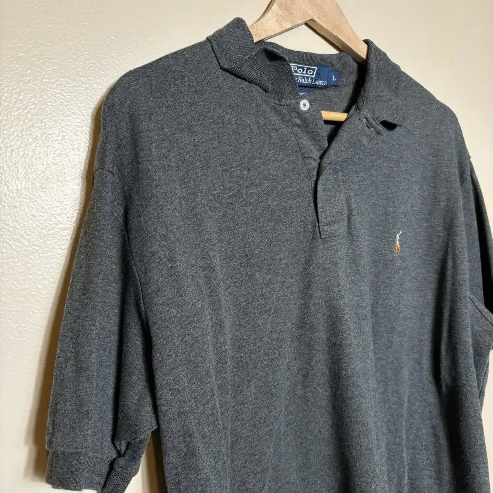 Polo Ralph Lauren Mens Dark Gray Short Sleeve Polo Sz L Soft Flesh Colored Pony
